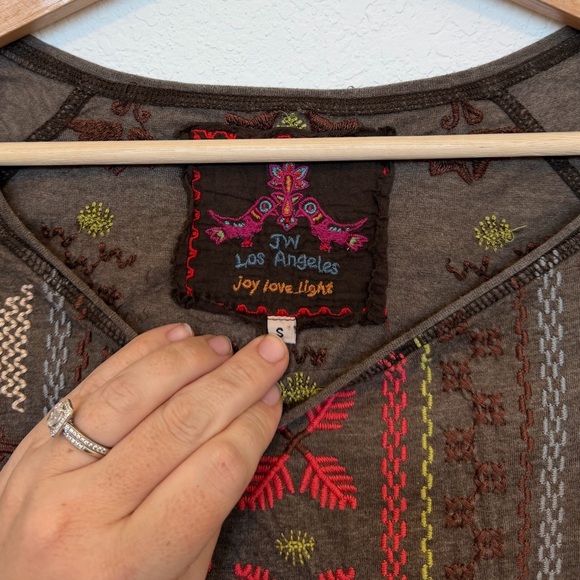 Johnny Was Embroidered Blouse Small Brown Cotton Blend Bohemian - Picture 3 of 5